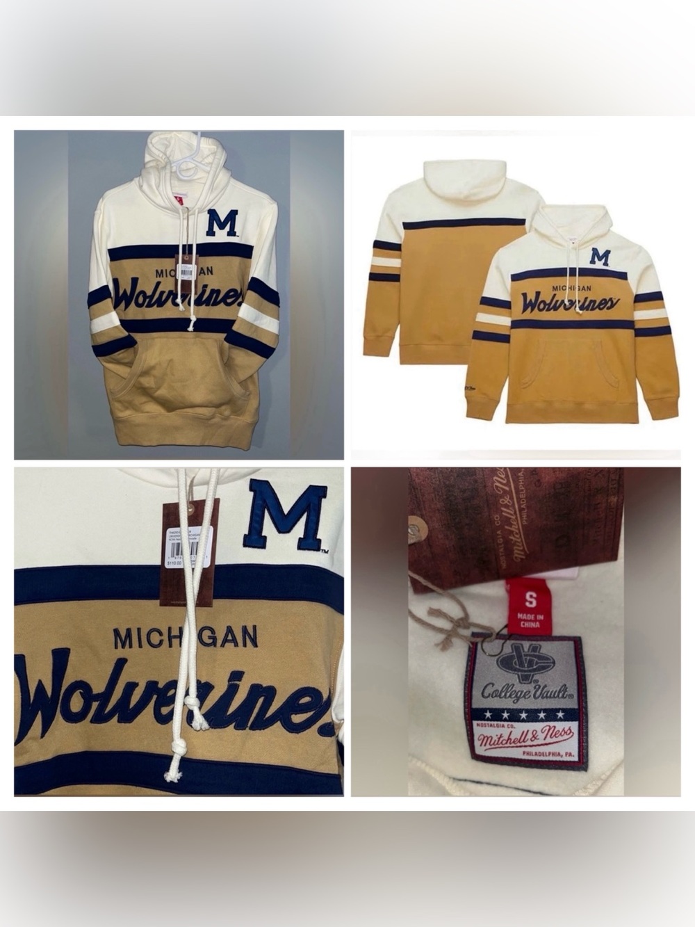 Mitchell & Ness Tan/Cream Michigan Wolverines Logo Head Coach Pullover Hoodie